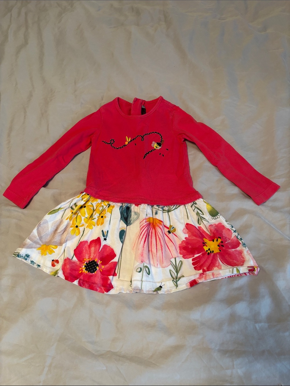 Catimini Girls Floral Mixed Media Dress Size 3T Pink Long Sleeve